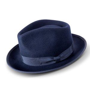 Stylesto Collection Wool Felt Fedora: 50's Vintage Vibe in Navy h 86